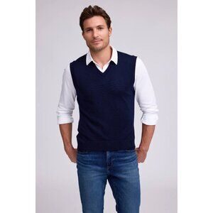 NWOT Raffi The Whitman Navy Blue Merino Wool V Neck Vest Pullover LARGE